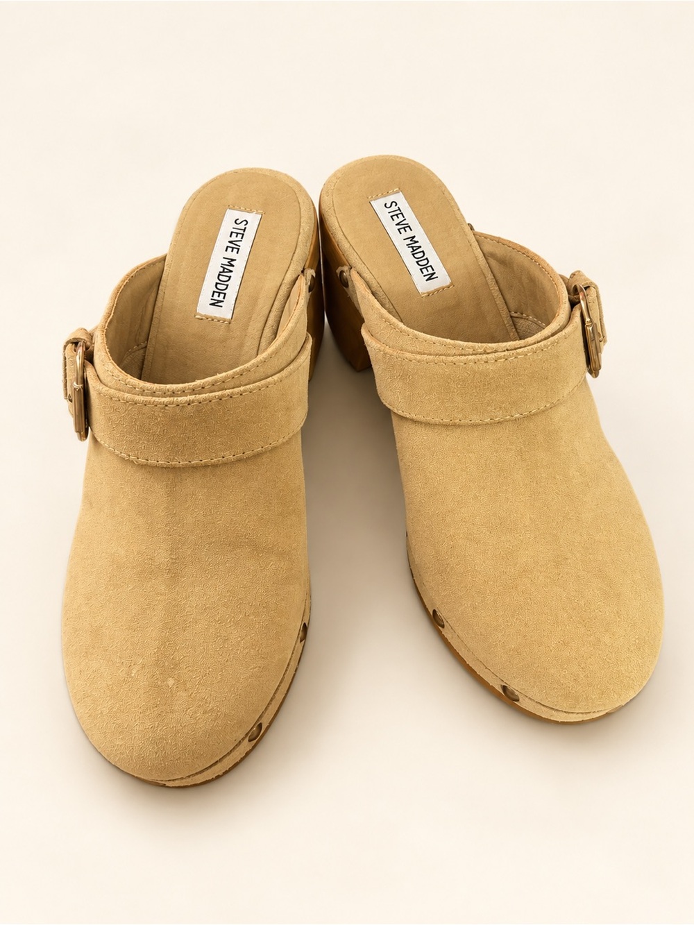 Steve Madden Beige Suede Mule Clogs with Buckle